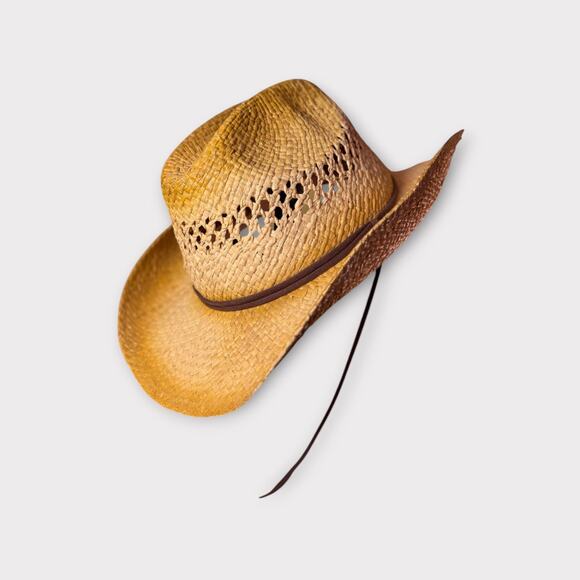 Vintage Straw Cowboy Hat – Woven Western Rancher Style with Chin Strap – Unisex - Picture 4 of 4